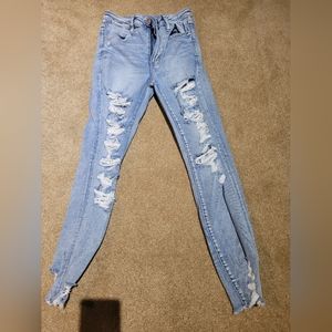 High rise destressed jeggings